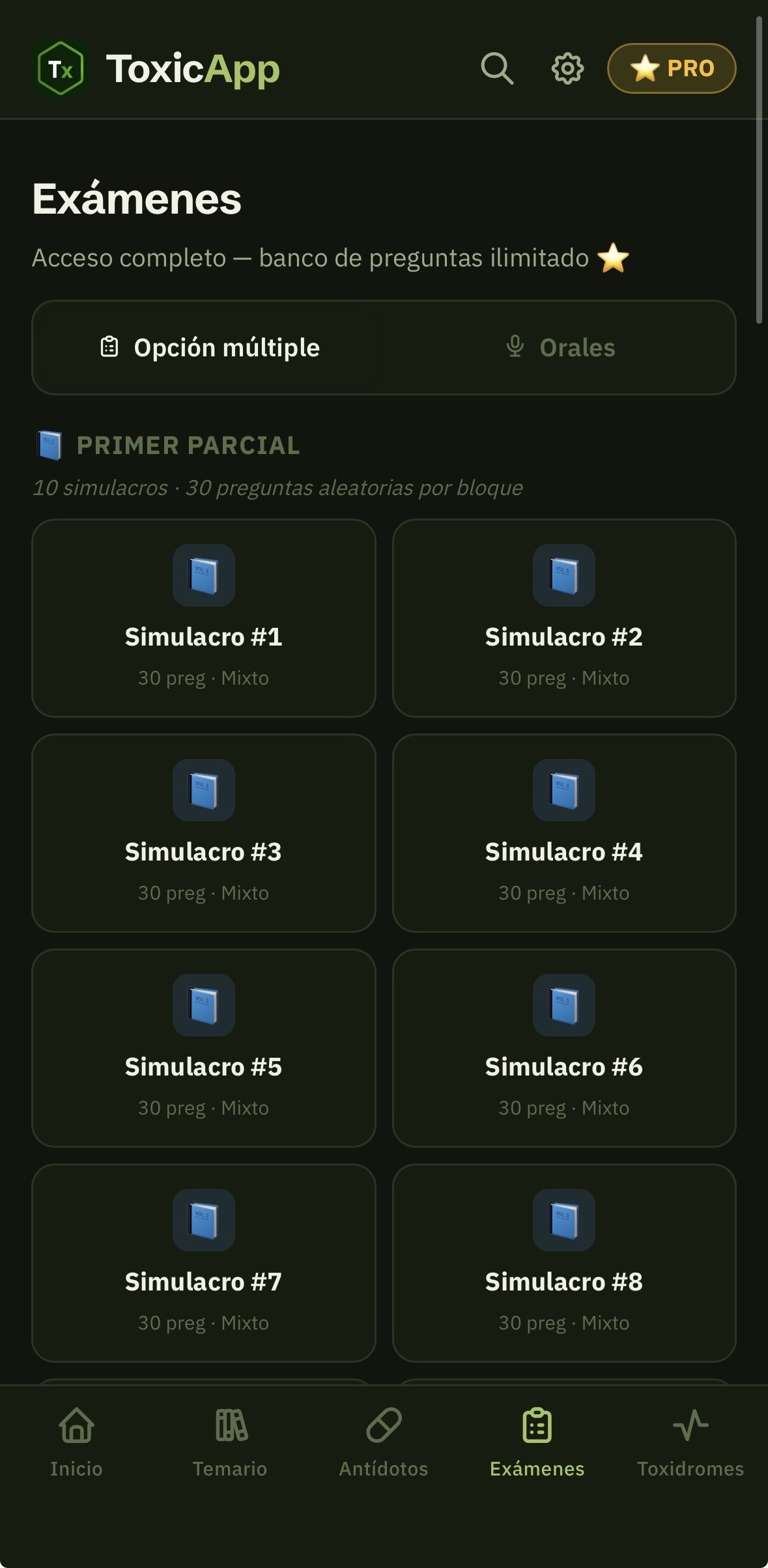 Exámenes en ToxicApp